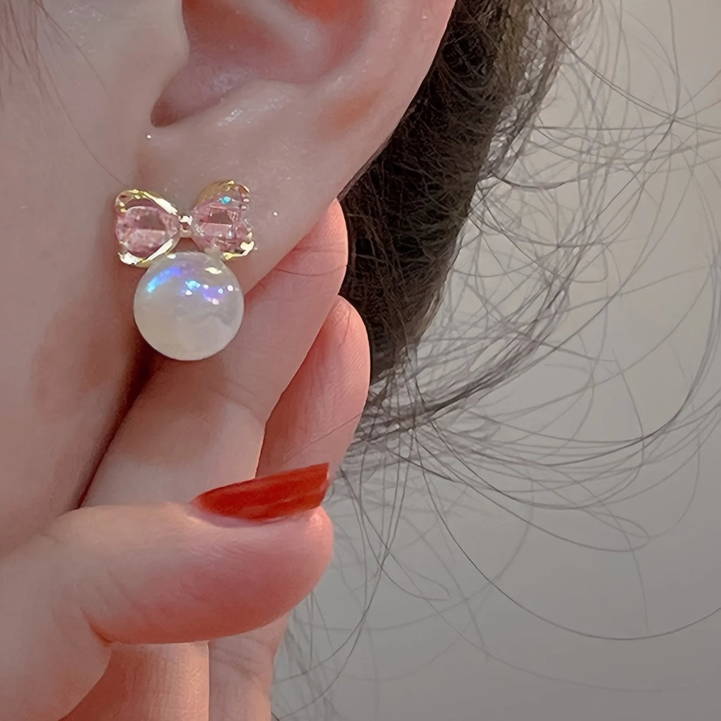 Bowknot & Faux Pearl Stud Earrings