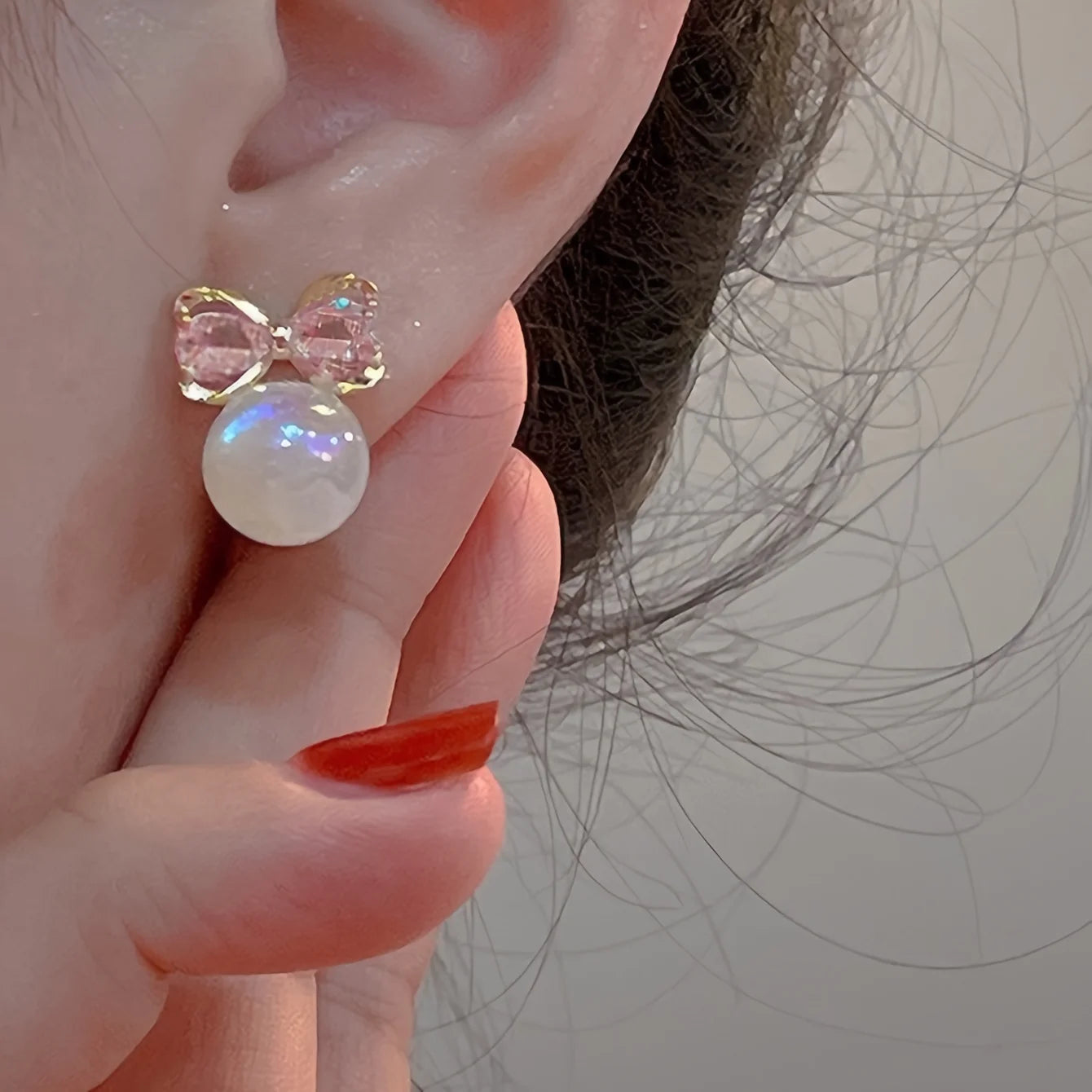 Bowknot & Faux Pearl Stud Earrings