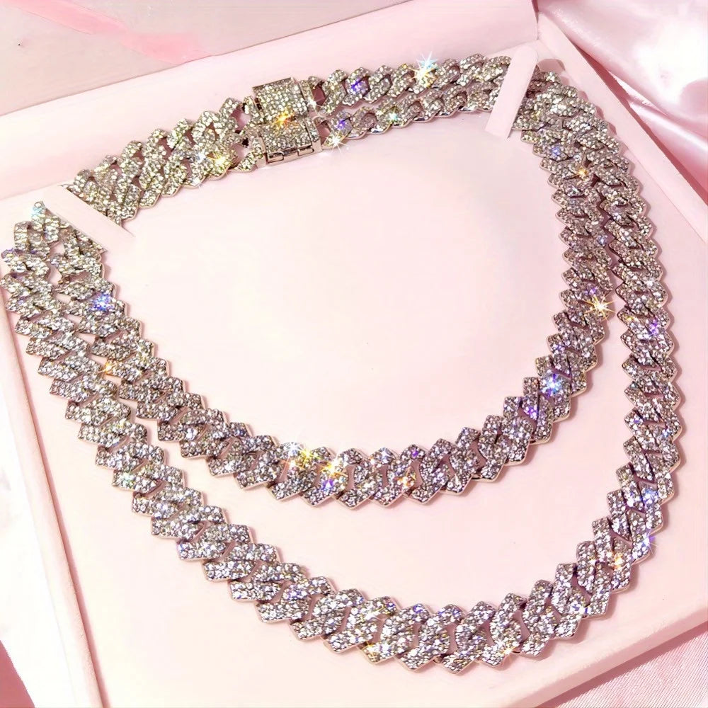 Silvery 14Mm Square Cuban Link Chain Necklace