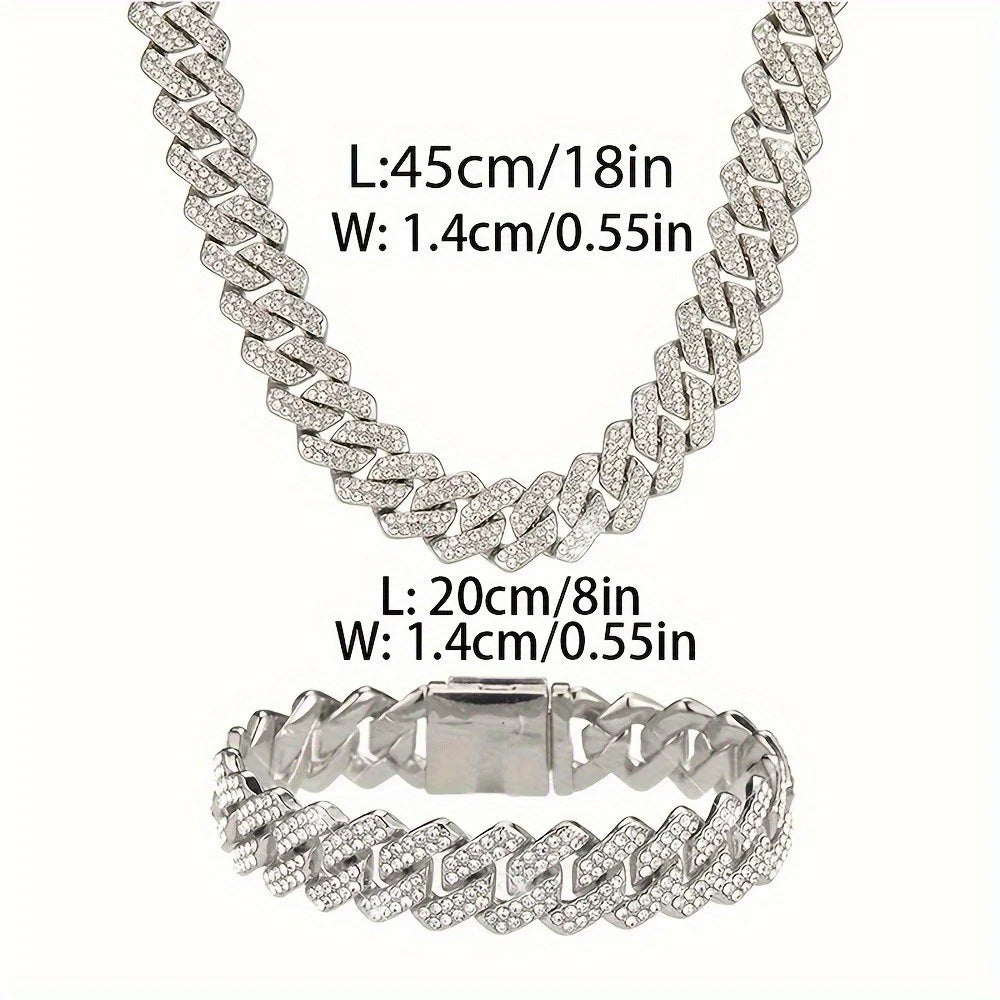 Silvery 14Mm Square Cuban Link Chain Necklace