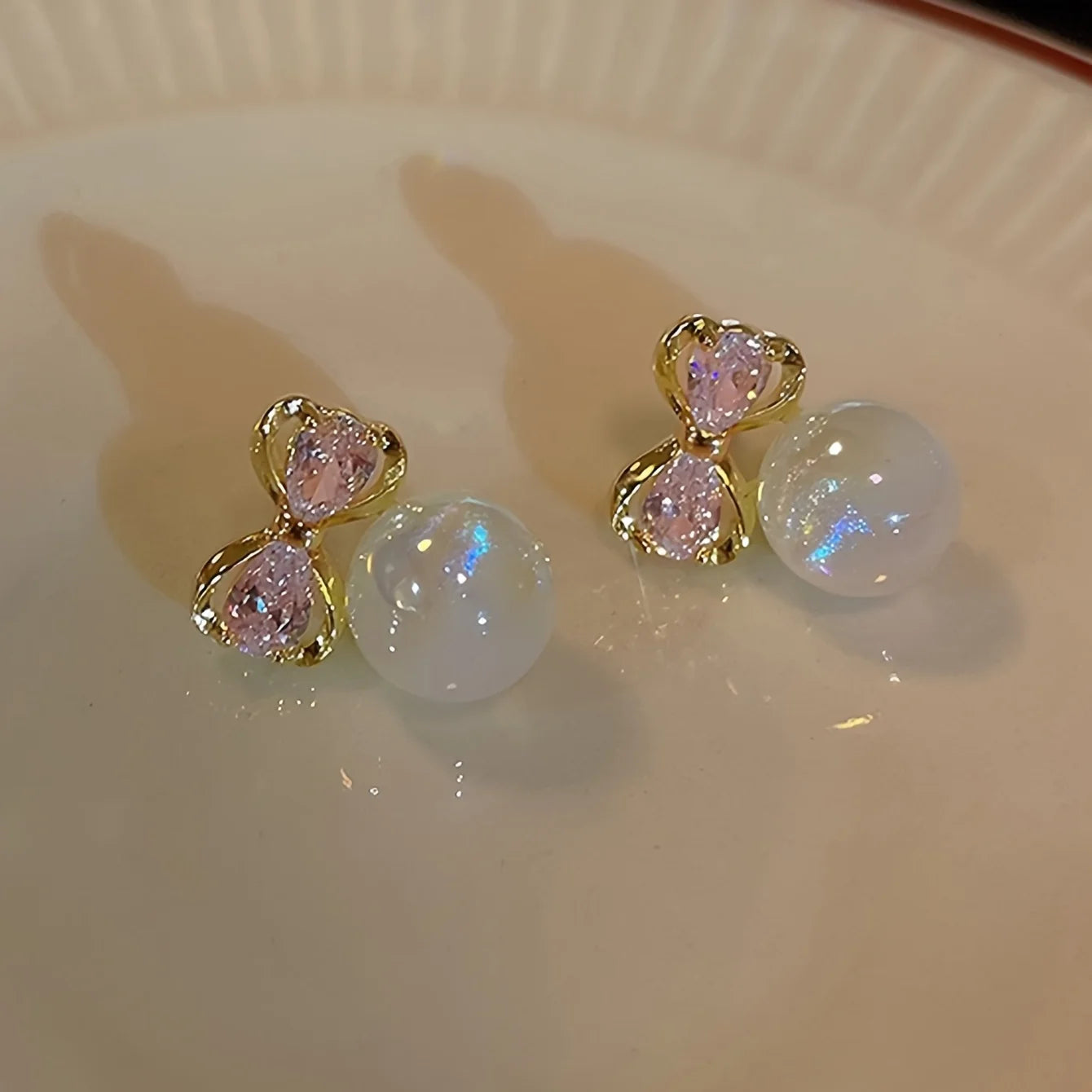 Bowknot & Faux Pearl Stud Earrings