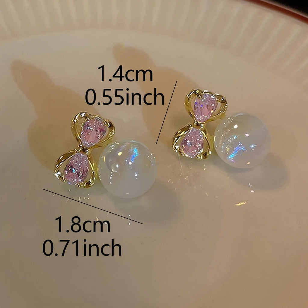 Bowknot & Faux Pearl Stud Earrings