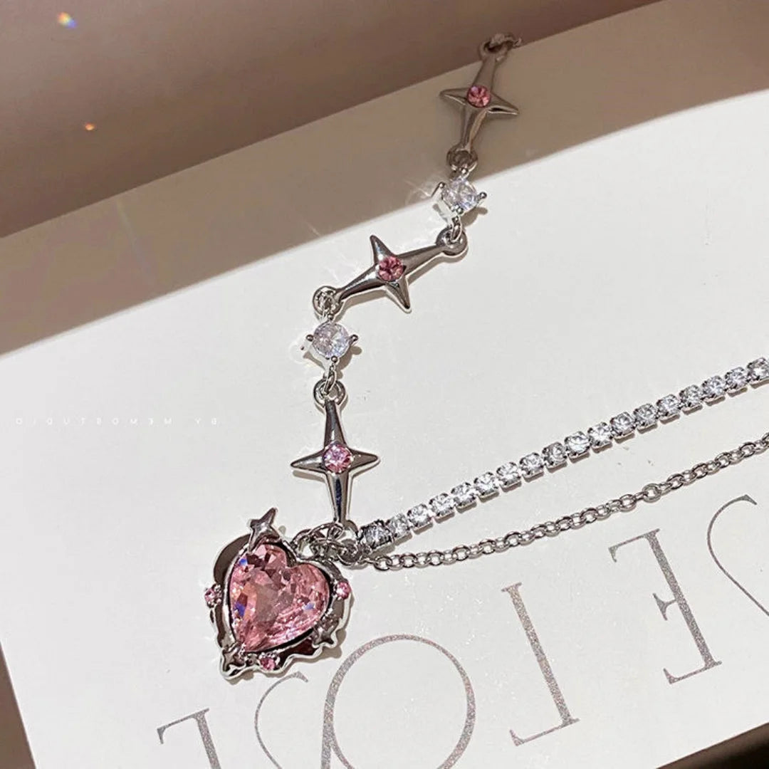 pink,  necklace Features  diamond, heart, and star patterns,