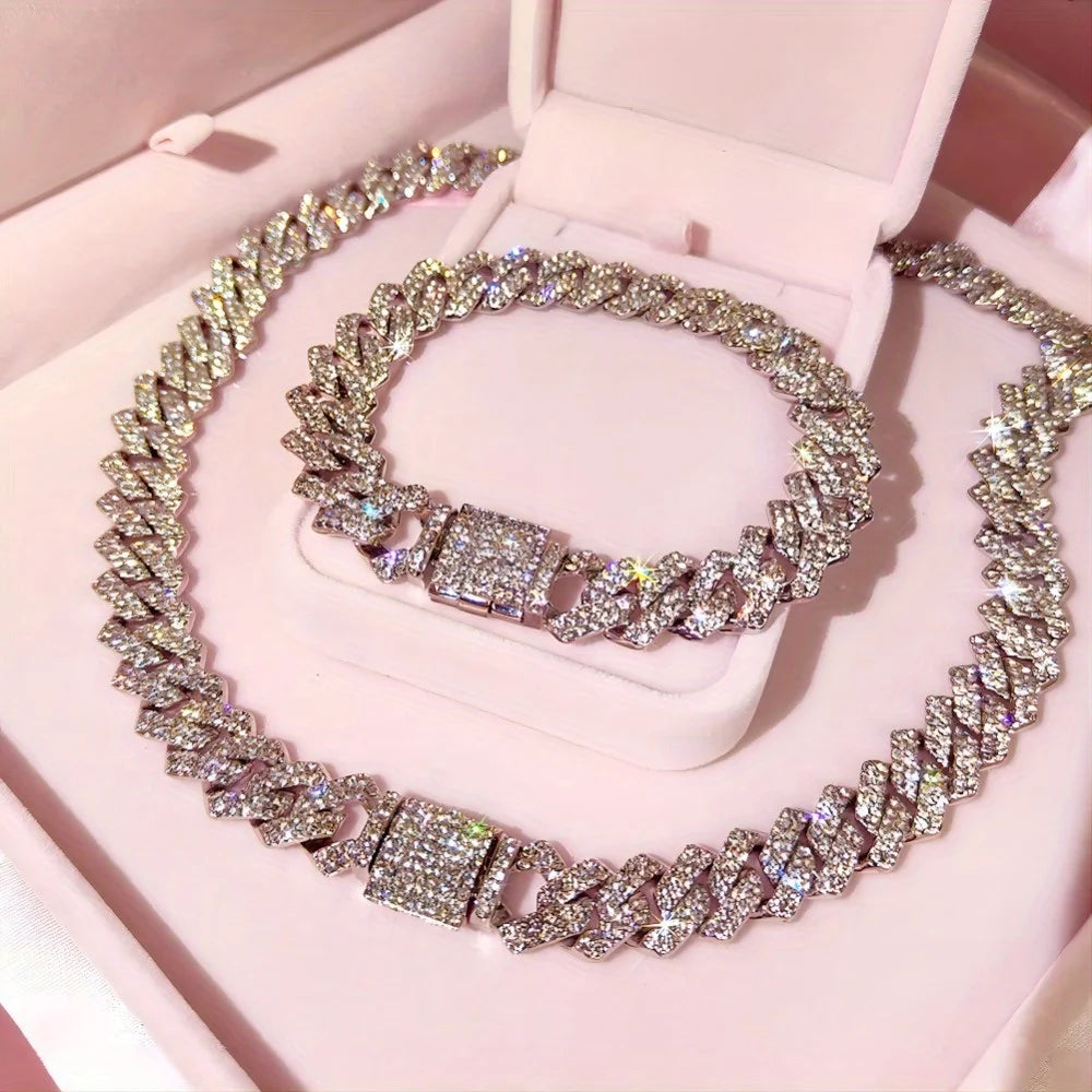 Silvery 14Mm Square Cuban Link Chain Necklace