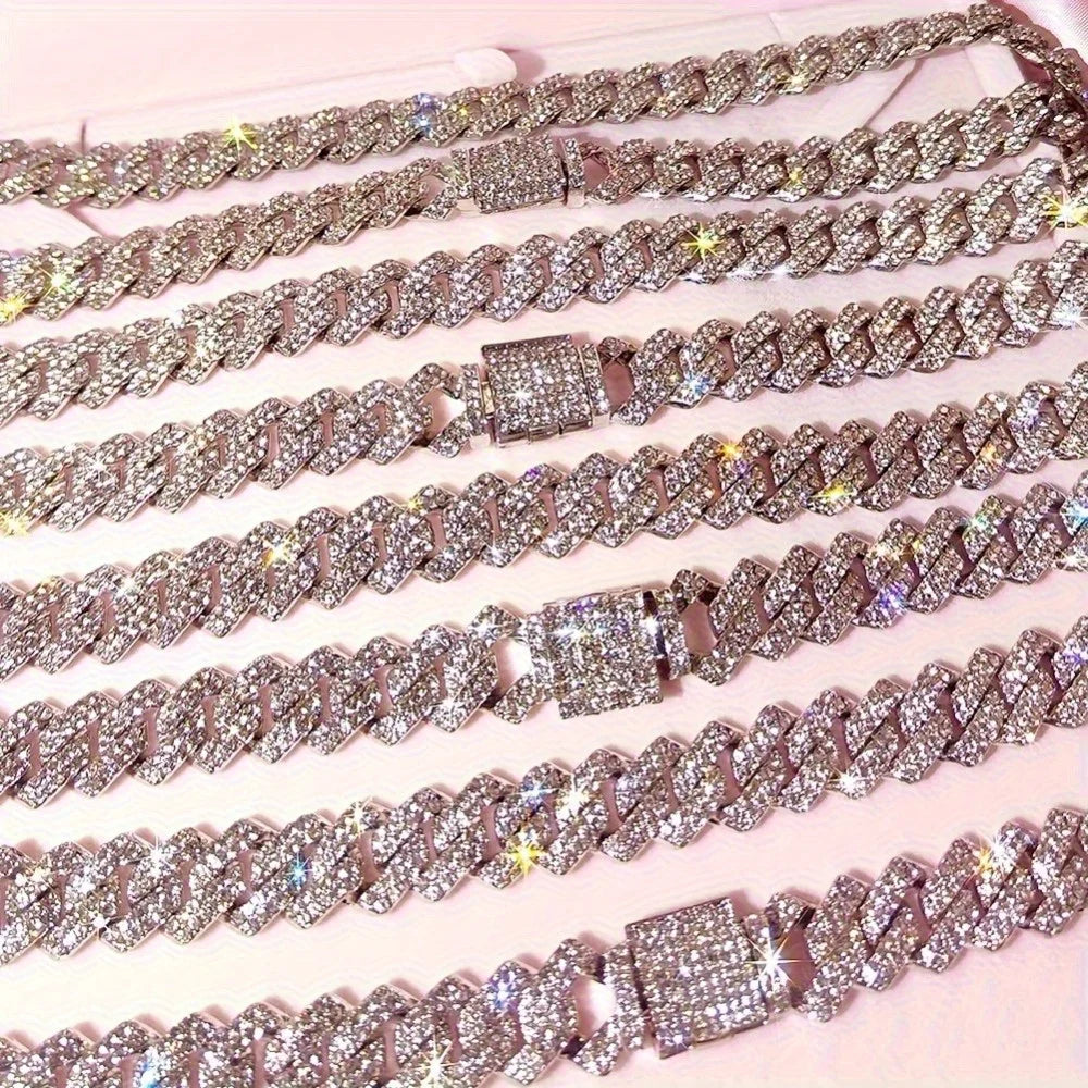 Silvery 14Mm Square Cuban Link Chain Necklace