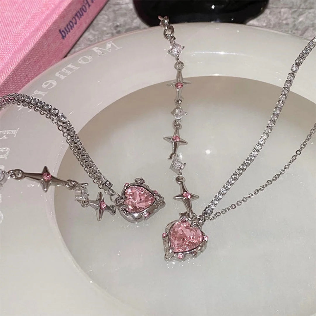 pink,  necklace Features  diamond, heart, and star patterns,