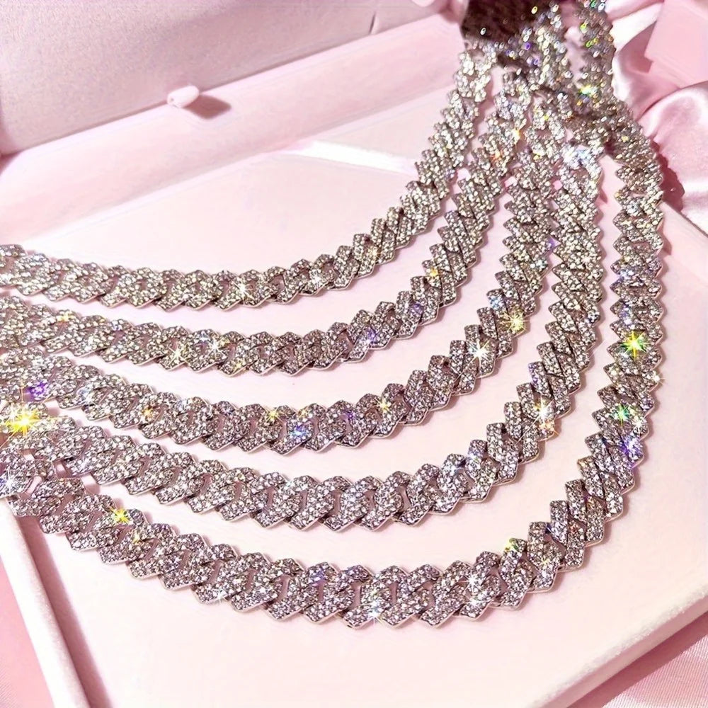 Silvery 14Mm Square Cuban Link Chain Necklace
