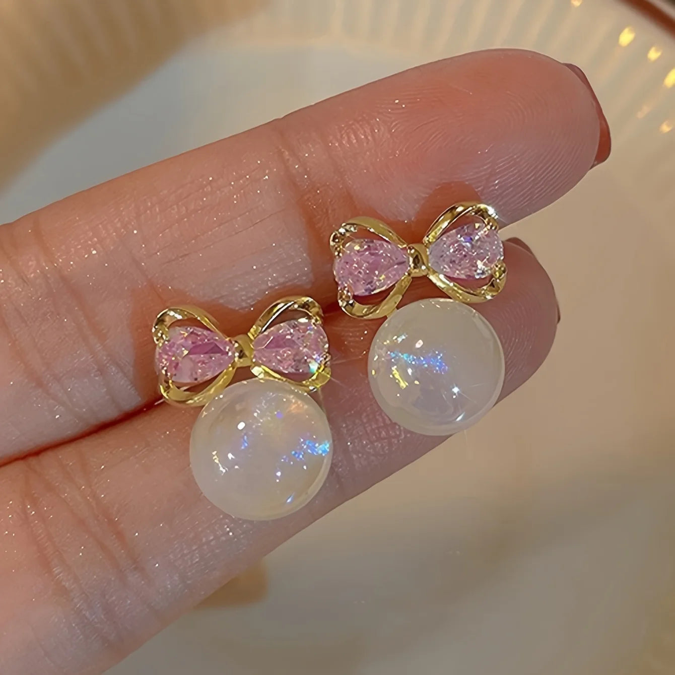 Bowknot & Faux Pearl Stud Earrings