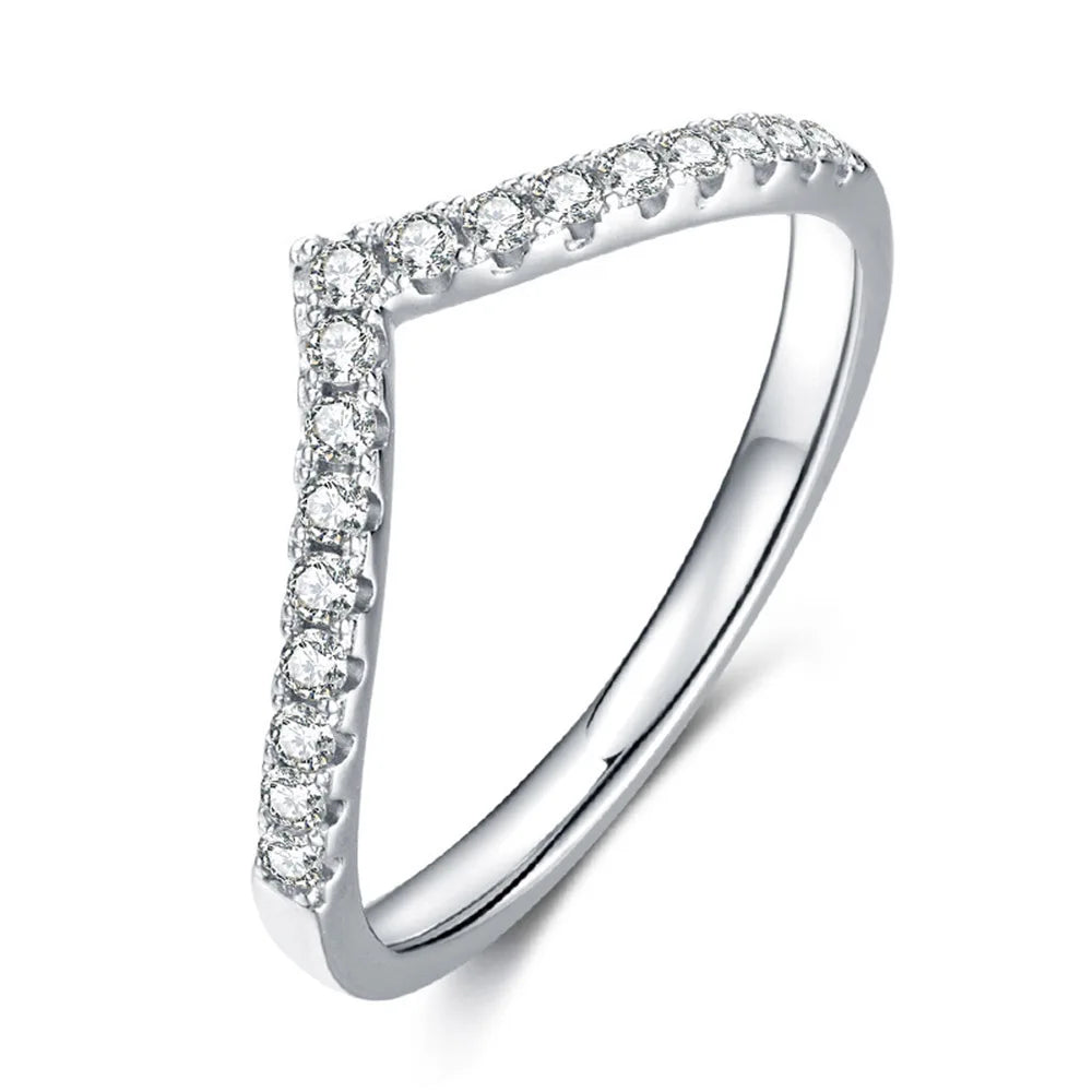 Round Half Circle Moissanite Sterling Silver Ring