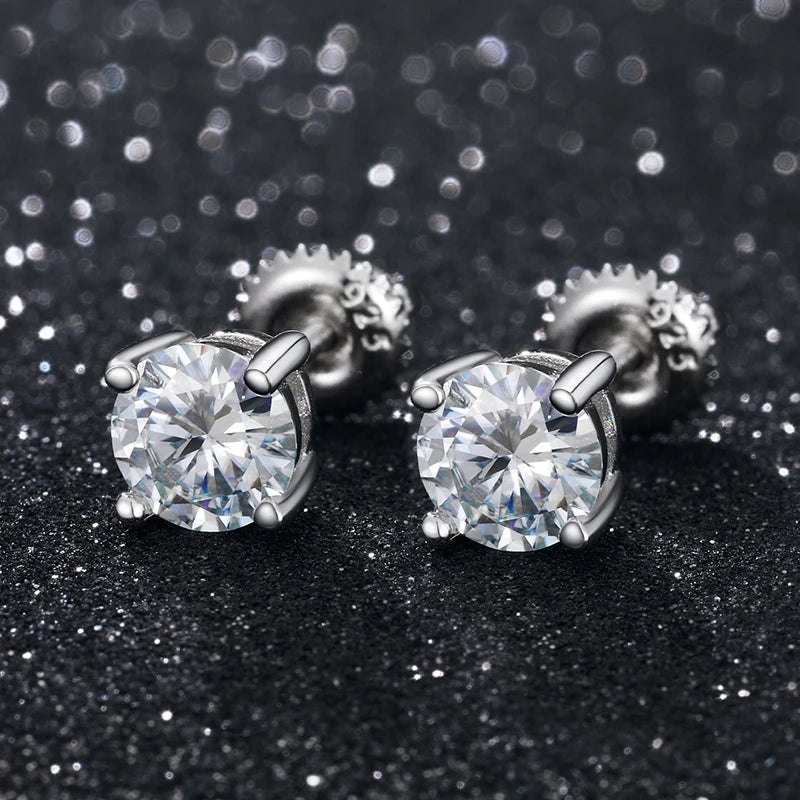 sterling silver Moissanite Stud Earrings D VVS1 Round Cut Lab Diamond