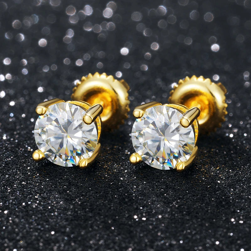 sterling silver Moissanite Stud Earrings D VVS1 Round Cut Lab Diamond