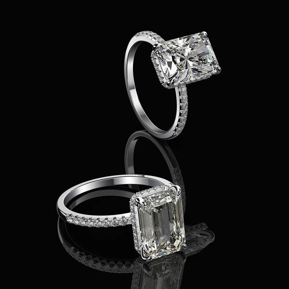 Rectangular Moissanite  Ring 925 Sterling Silver