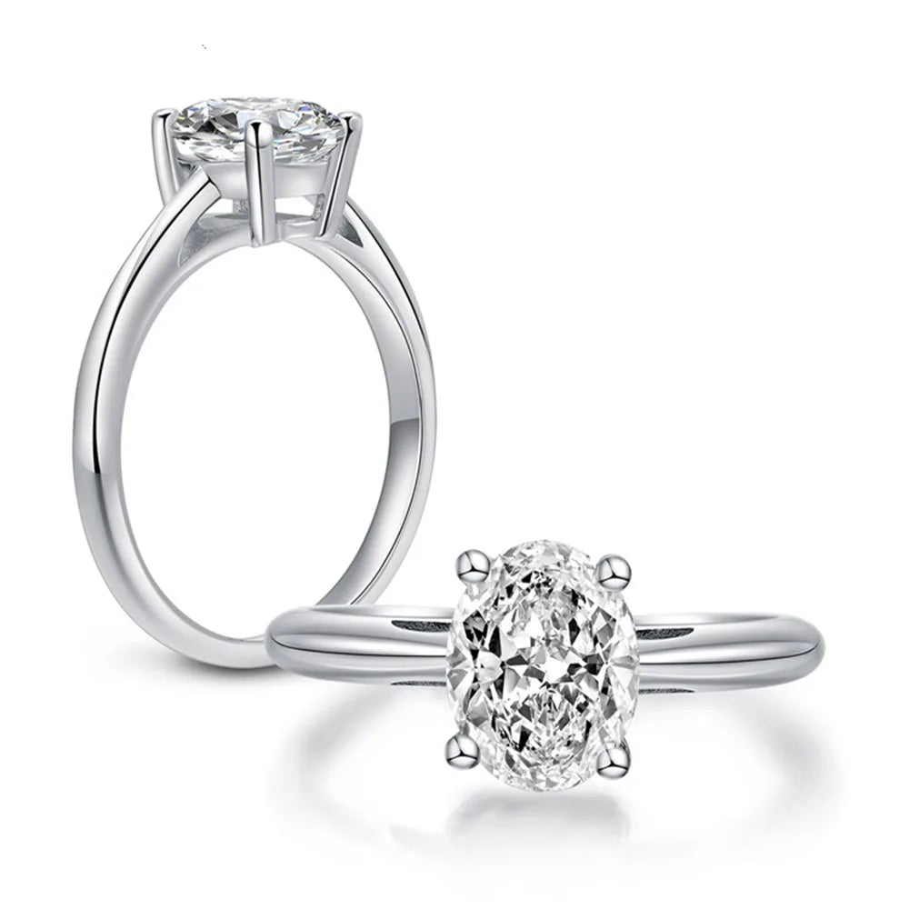 Sterling Silver  Egg Shaped Moissanite Ring