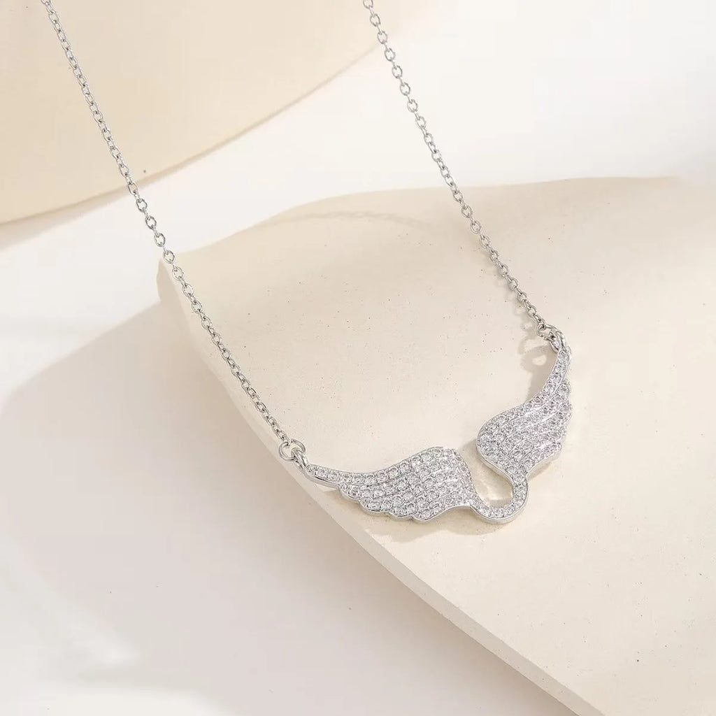 Zircon Gold Color Angel Wings Pendant Necklace