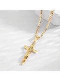 Jesus Cross Pendant Necklace Plated 14k Gold