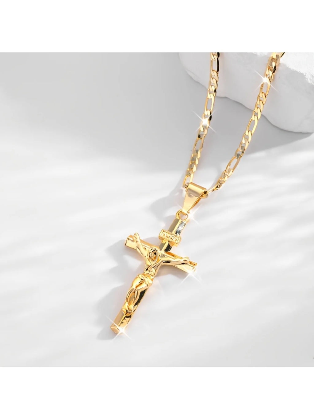 Jesus Cross Pendant Necklace Plated 14k Gold
