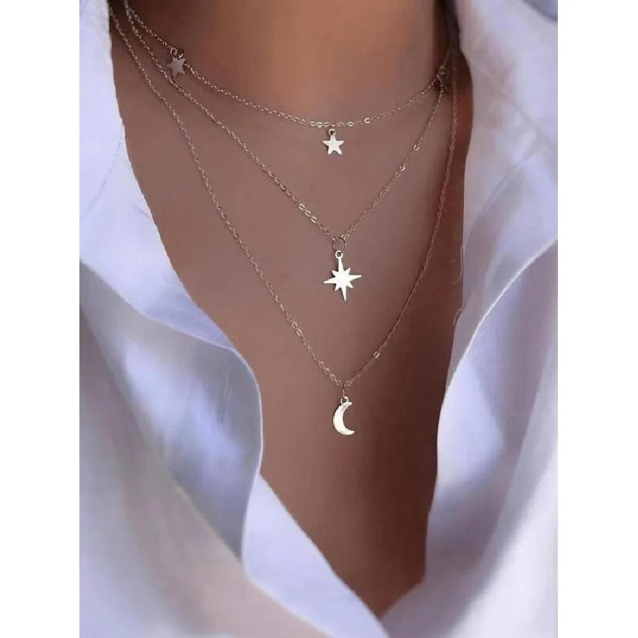 Star & Moon Design Layered Necklace