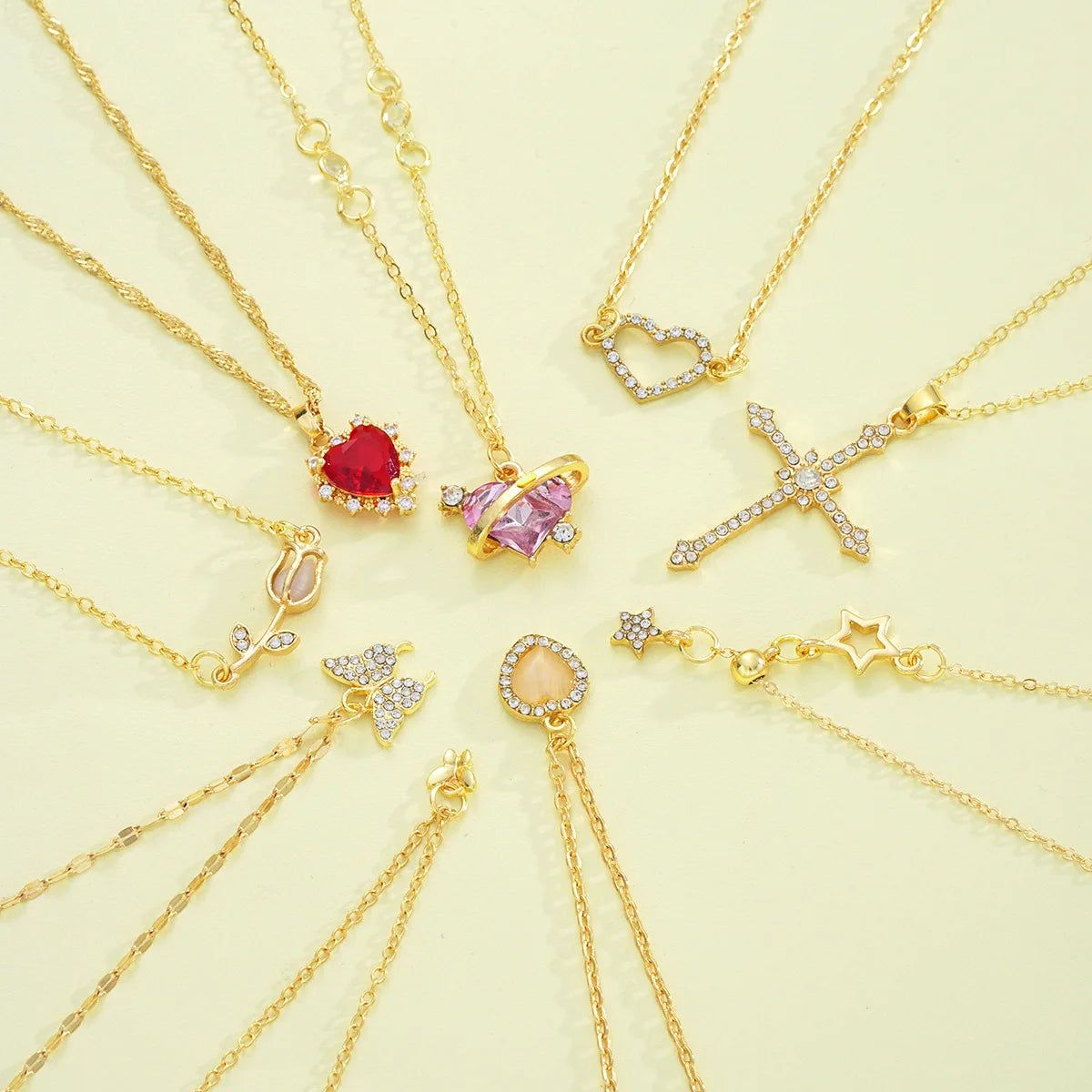 8Pcs Gold Plated Crystal Pendant Necklace Set