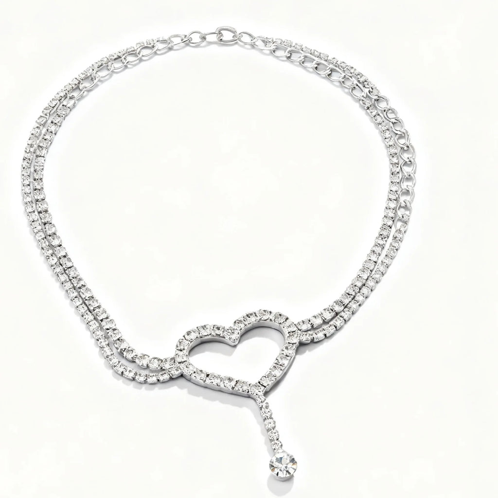 Hot-Selling Light Luxury High-End Super Shiny Full Diamond Heart Double-Layer Foot Jewelry Fashionable Sparkling Rhinestone Anklet