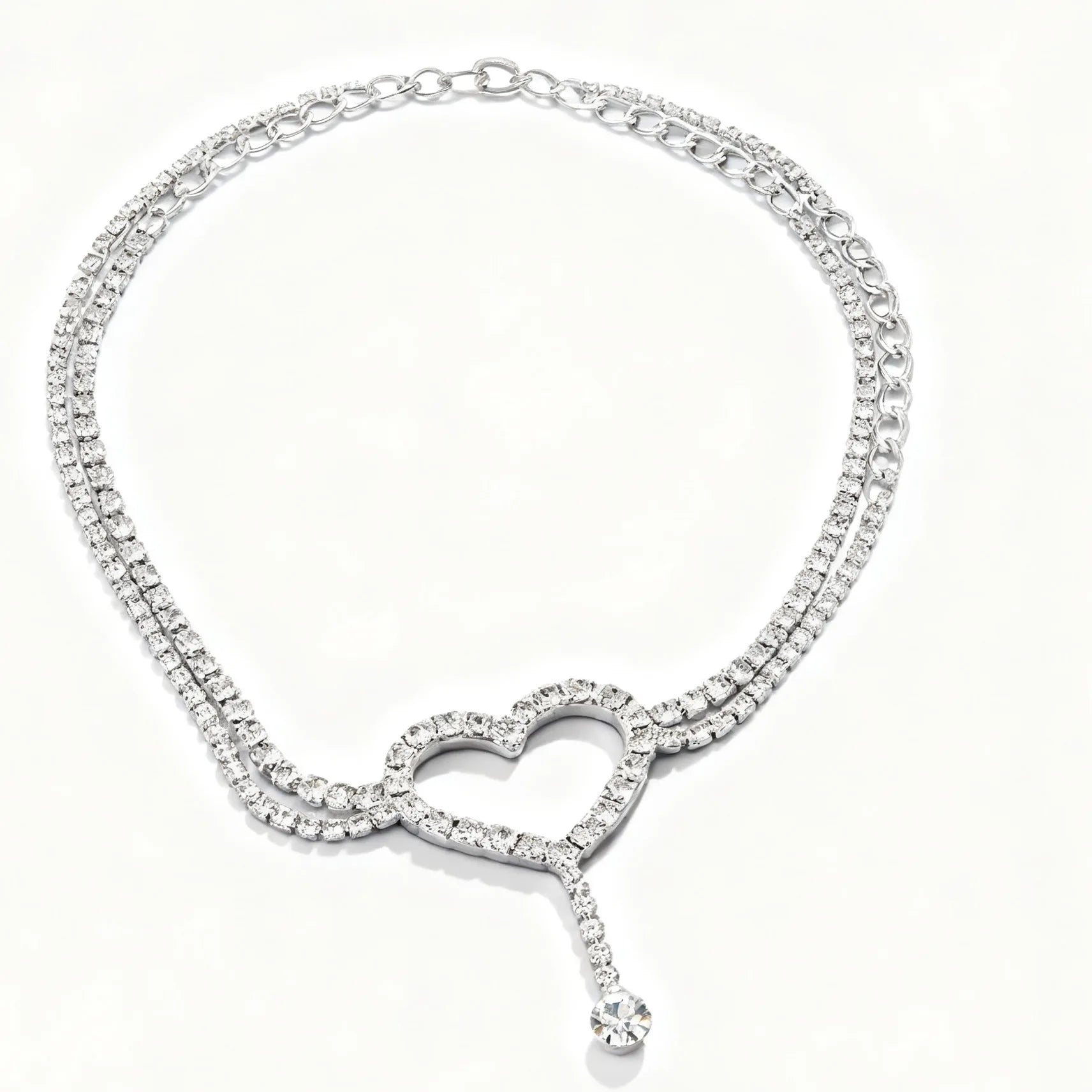 Hot-Selling Light Luxury High-End Super Shiny Full Diamond Heart Double-Layer Foot Jewelry Fashionable Sparkling Rhinestone Anklet
