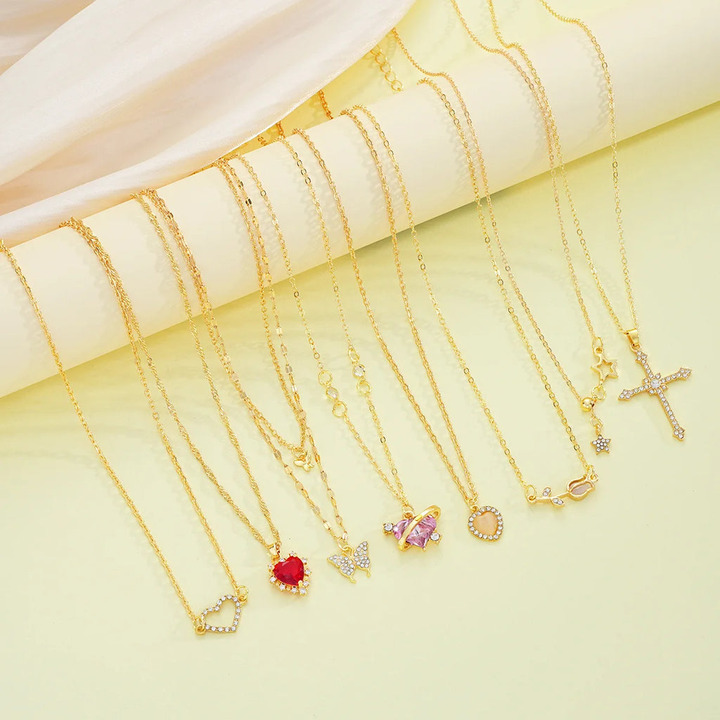 8Pcs Gold Plated Crystal Pendant Necklace Set