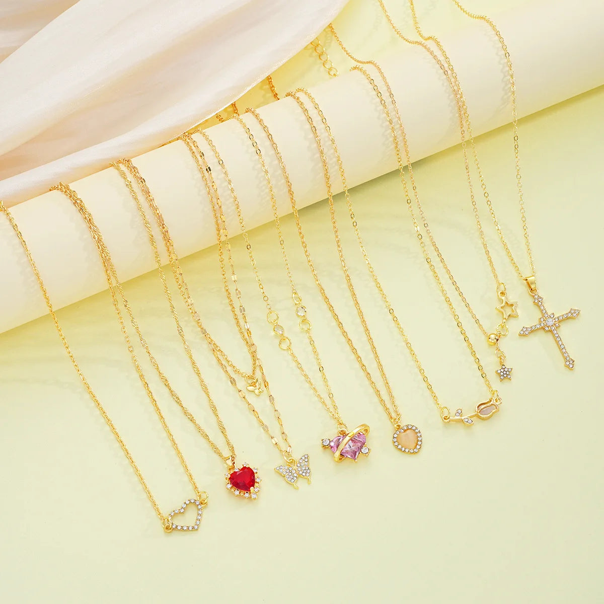 8Pcs Gold Plated Crystal Pendant Necklace Set