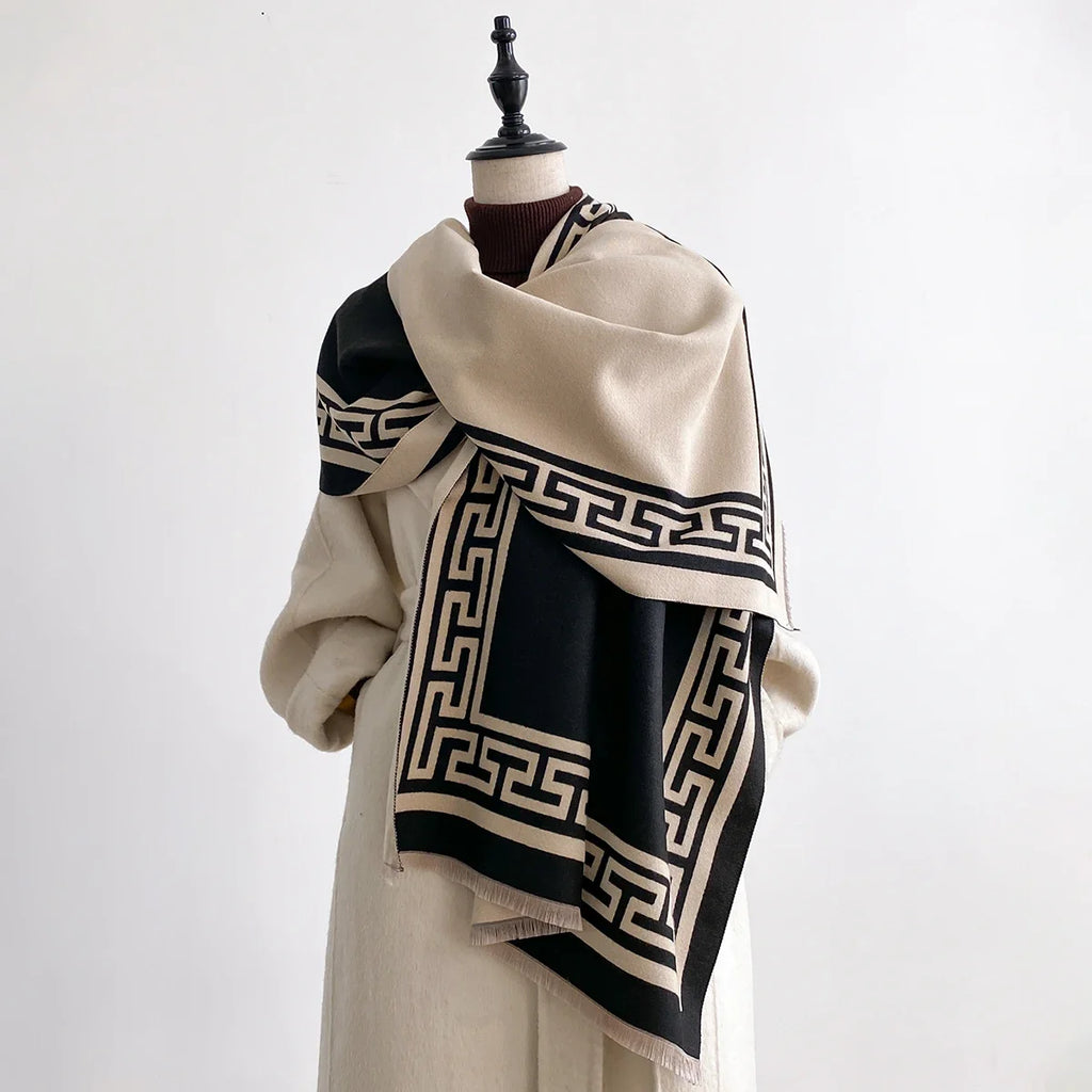 Women Geometry Print Pashmina Shawl Warm Cashmere Scarves Luxury Winter Thick Blanket Bufanda Female Wrap Bandana Echarpe Poncho