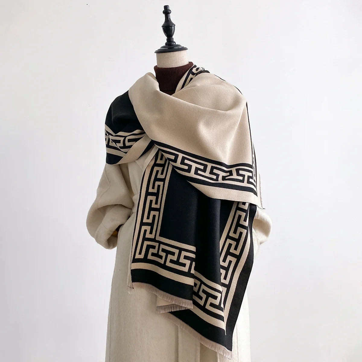 Women Geometry Print Pashmina Shawl Warm Cashmere Scarves Luxury Winter Thick Blanket Bufanda Female Wrap Bandana Echarpe Poncho