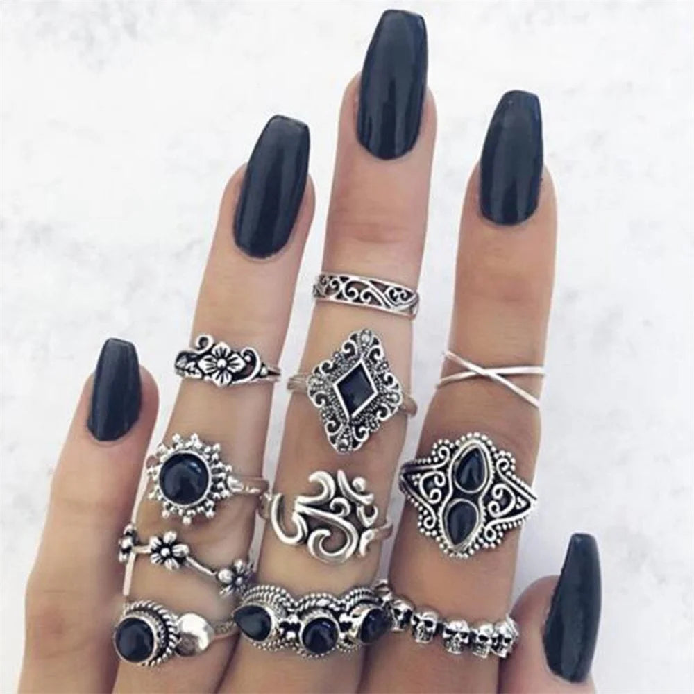 20Pcs Vintage Bohemia Black Rings Set