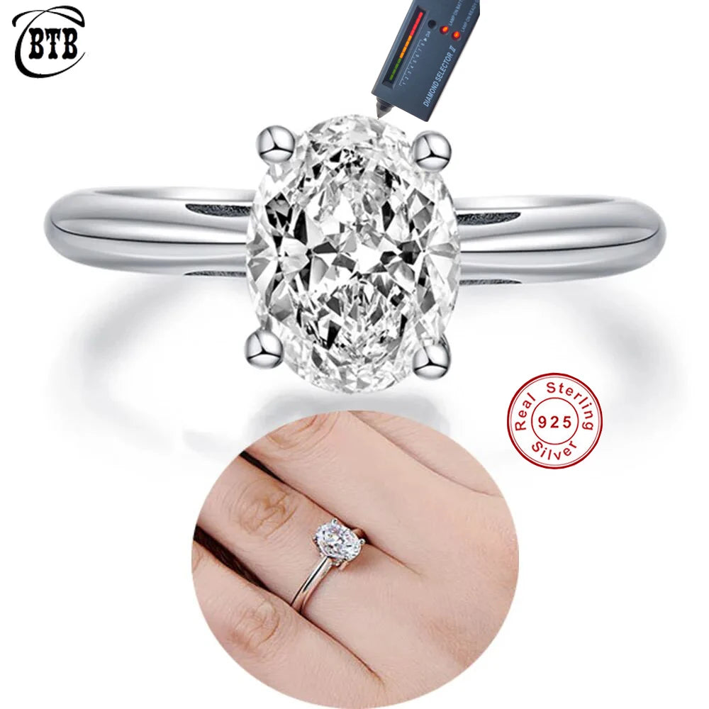 Sterling Silver  Egg Shaped Moissanite Ring