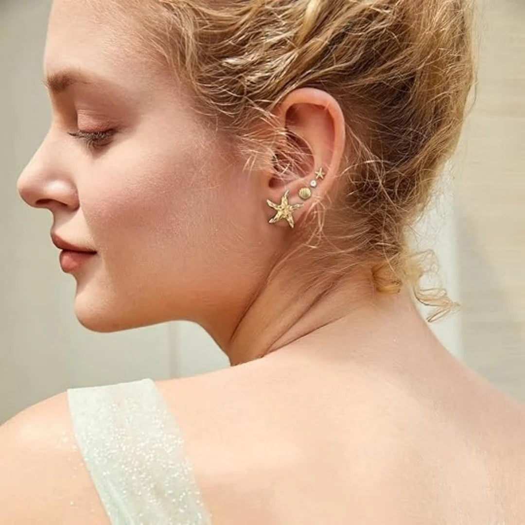 Gold Hoop Earrings Set for Women, 9 Pairs Hypoallergenic Statement Open Pearl Hoops Earring for Multipack, Gold Chunky Hoop Earrings for Women Trendy Jewelry