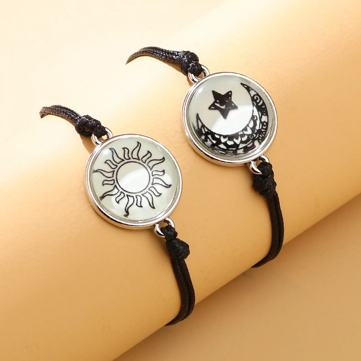 Moon Sun  Gem Glow Couple Bracelet - Hand-woven Rope
