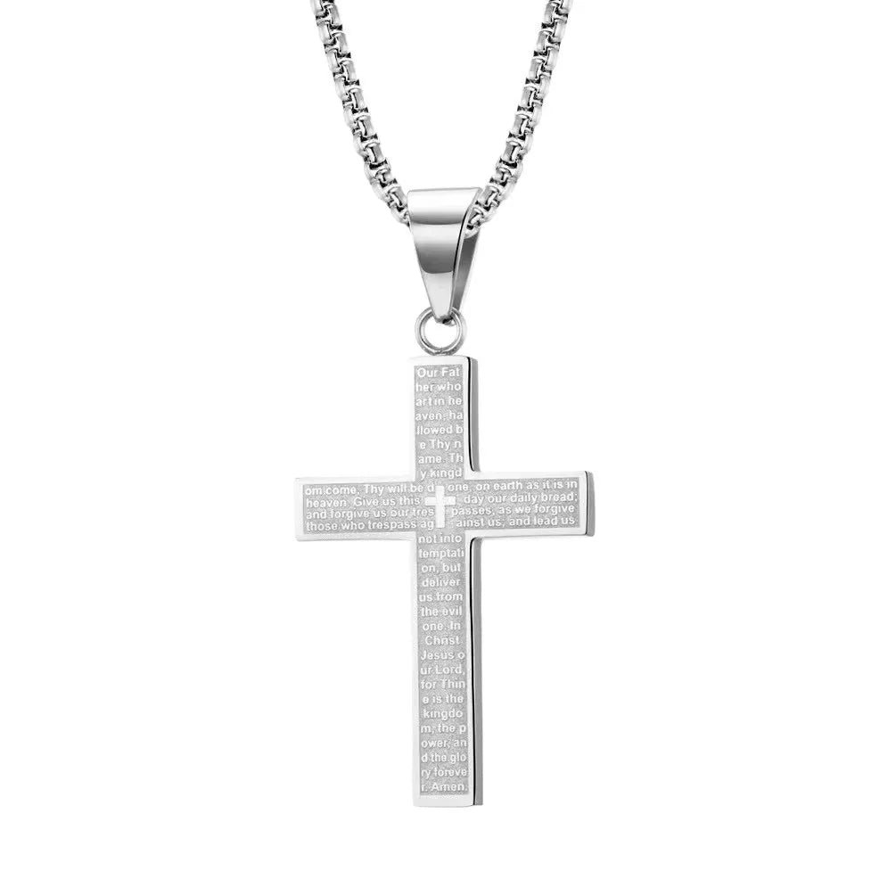Engraved Cross Choker, Titanium Steel