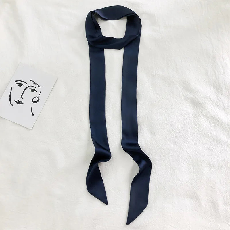 5x200cm Satin Silk Narrow Scarf Neckerchief Solid Neck Scarves Long Silk Thin Scarf Head Neck Hair Band Bag Ribbon Headbands DIY
