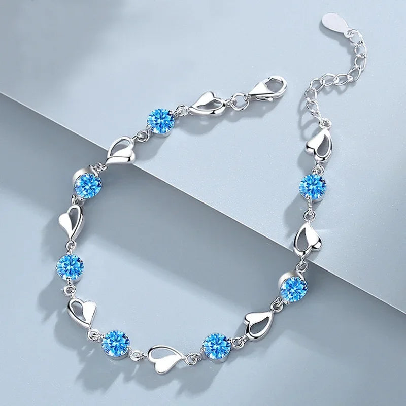 925 Sterling Silver Double Layered Heart-shaped Bracelet