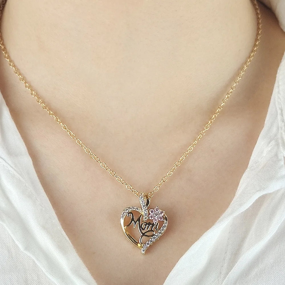 Best Selling Mom Heart Necklace, Rhinestone Heart Pendant, Perfect Mother's Day Gift & Light Luxury Clavicle Chain