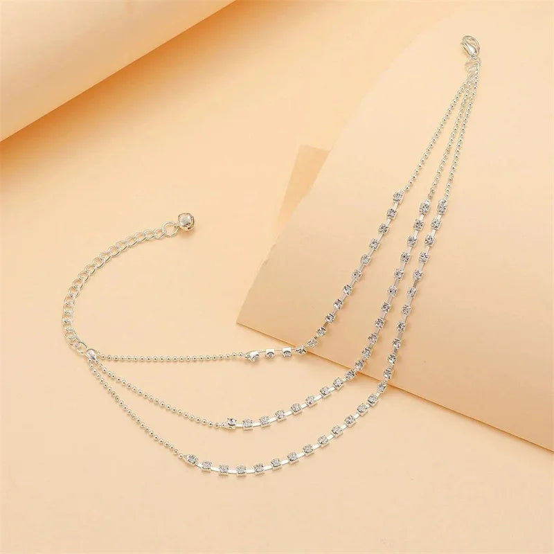 Shining Rhinestone Multilayer Chain Anklet