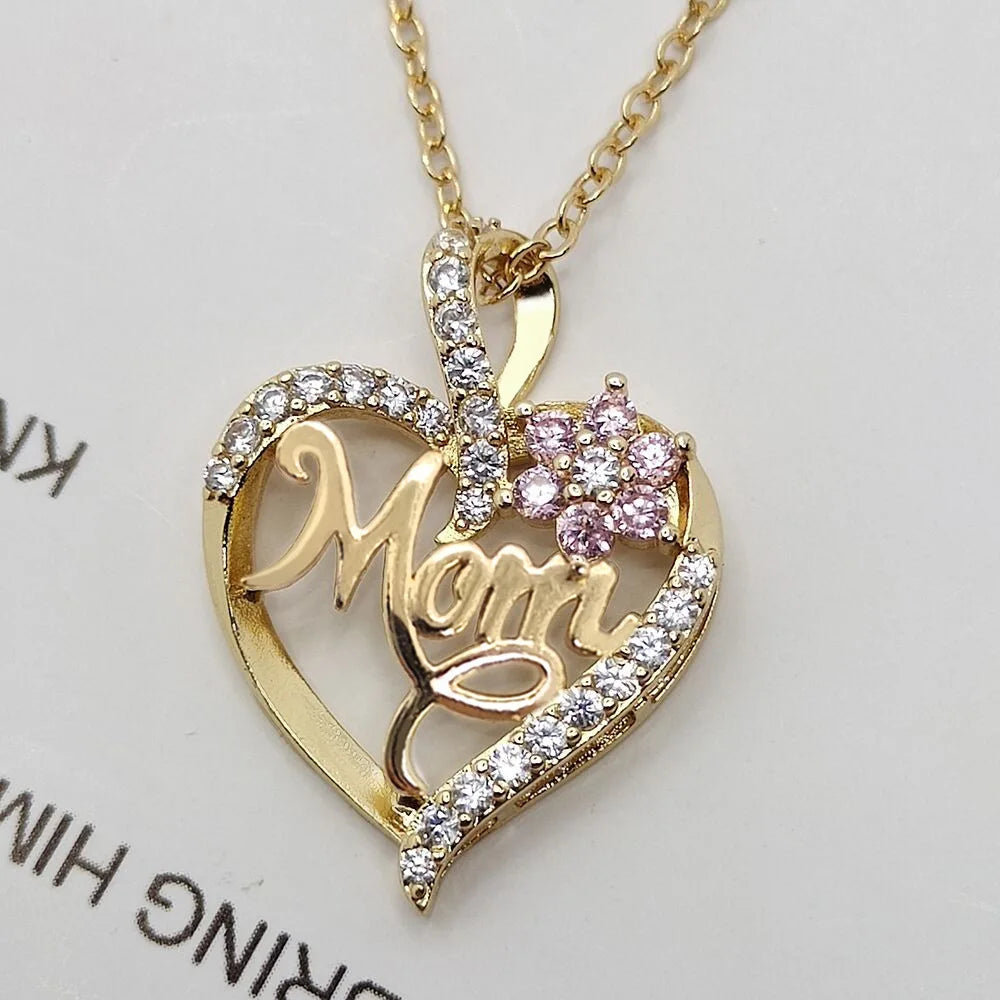 Mom Heart Pave Zircon Necklace