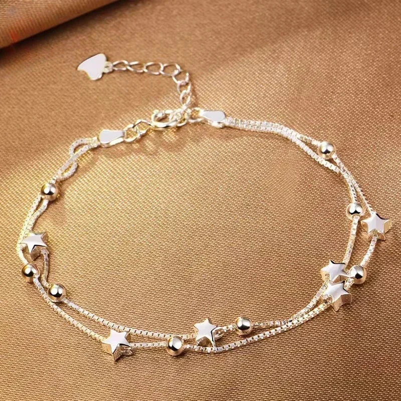 925 Sterling Silver Double Layered Heart-shaped Bracelet
