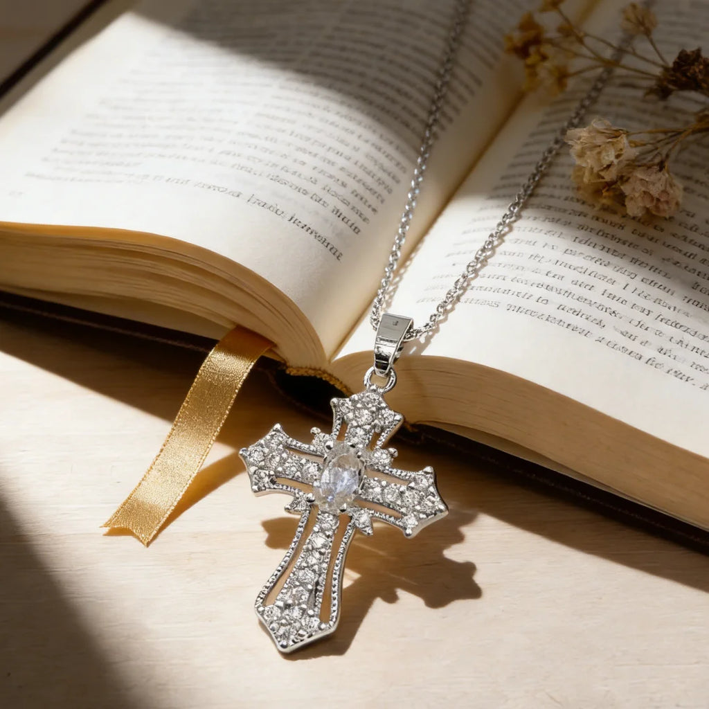 cross necklace,  zircon