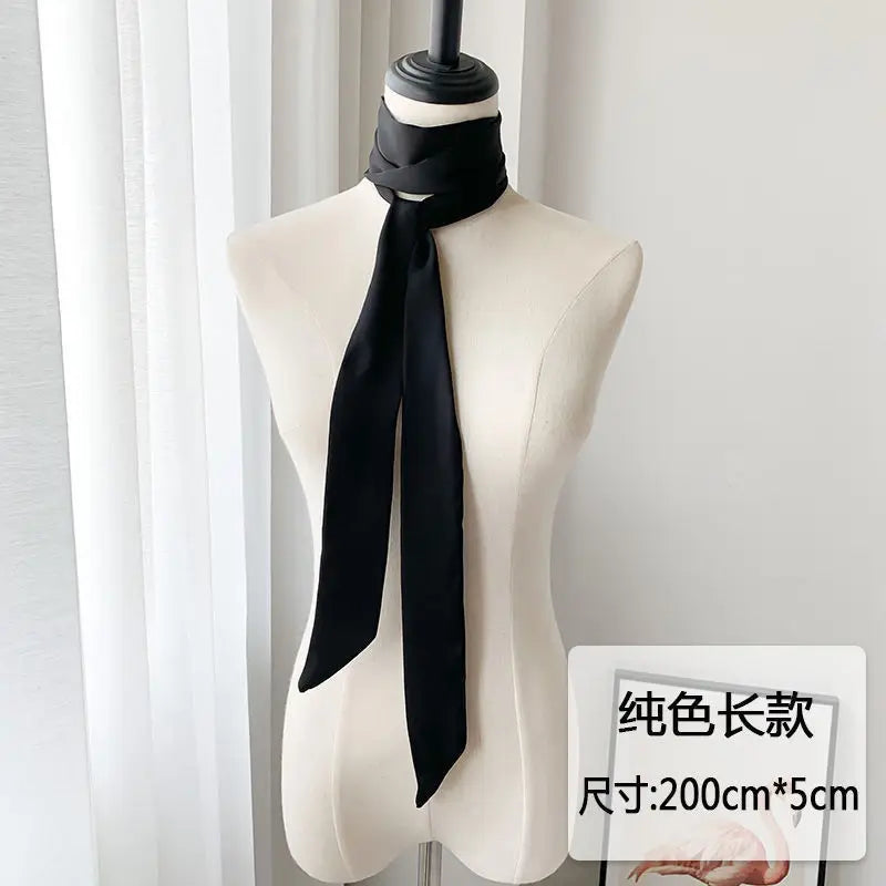 5x200cm Satin Silk Narrow Scarf Neckerchief Solid Neck Scarves Long Silk Thin Scarf Head Neck Hair Band Bag Ribbon Headbands DIY