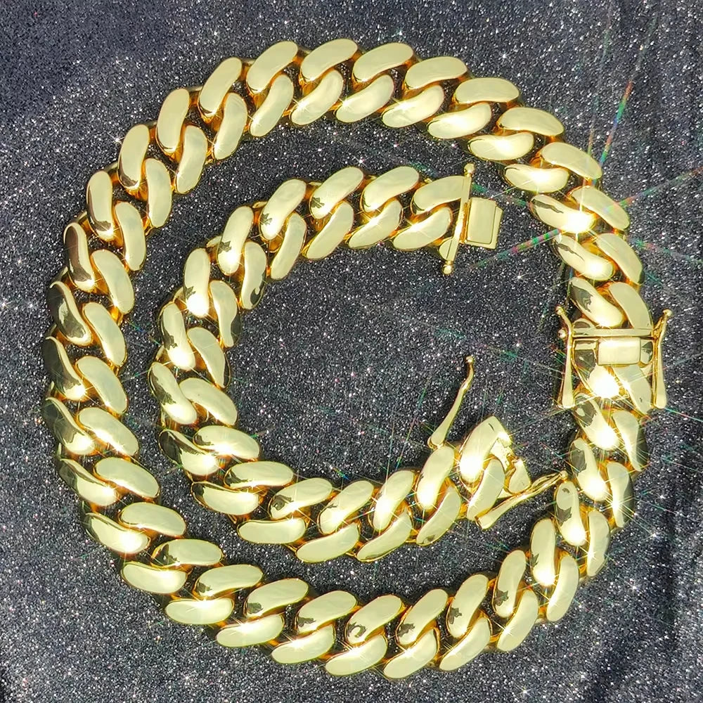 22MM Width Miami Brass Cuban Link Chain Necklace