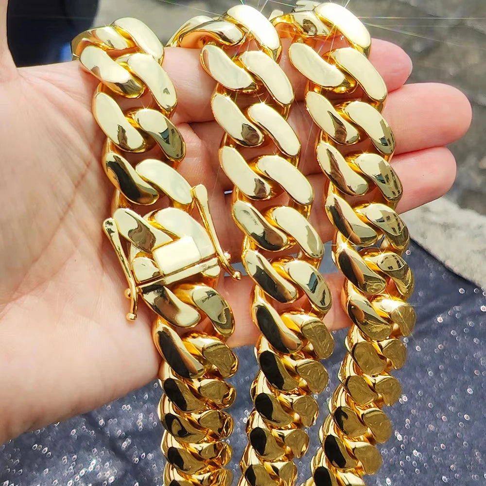 22MM Width Miami Brass Cuban Link Chain Necklace