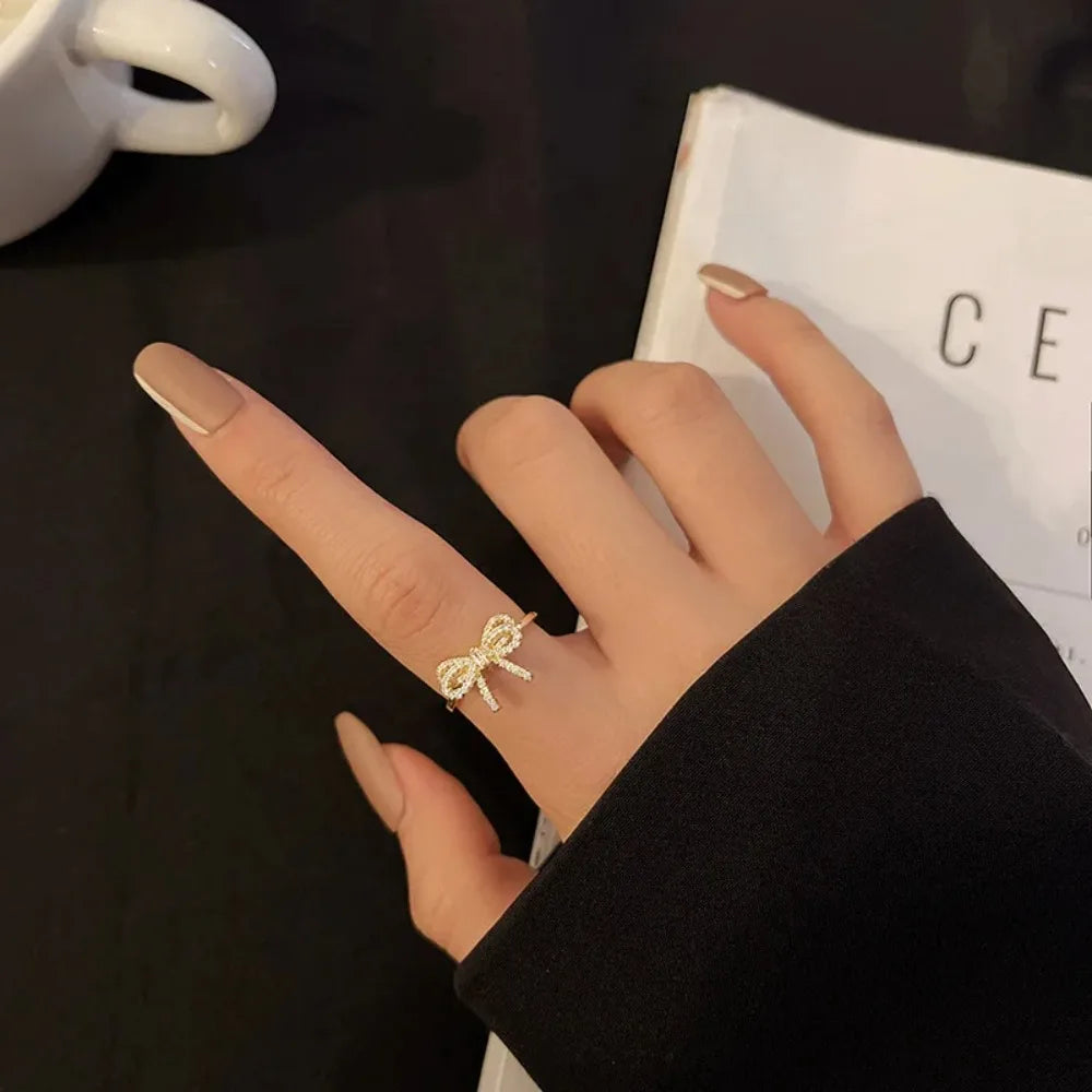 Bowknot Opening Ring Crystal Zirconia