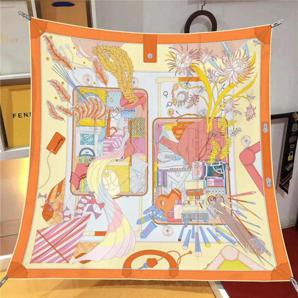 2025 Spring New Brand Print Headband Scarf Women Fashion 90*90cm Silk Twill Hijab Bandana Neckerhicef Sun Protection Shawl Wraps