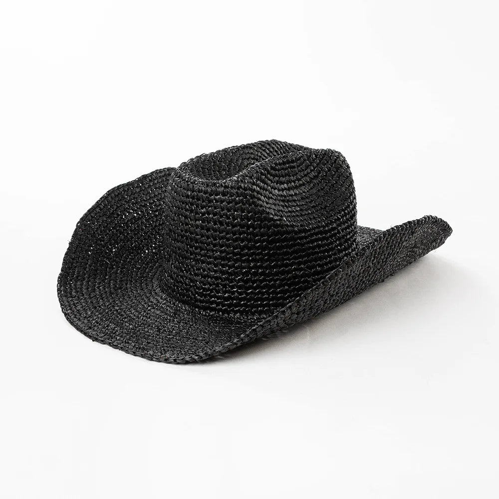Hand-crocheted Natural Raffia Straw Cowboy Hat