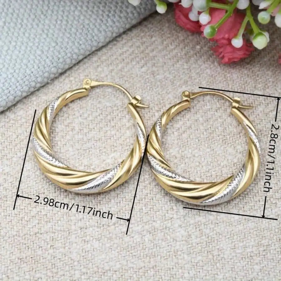 Stainless Steel Two-tone Twisted Hoop Earrings,