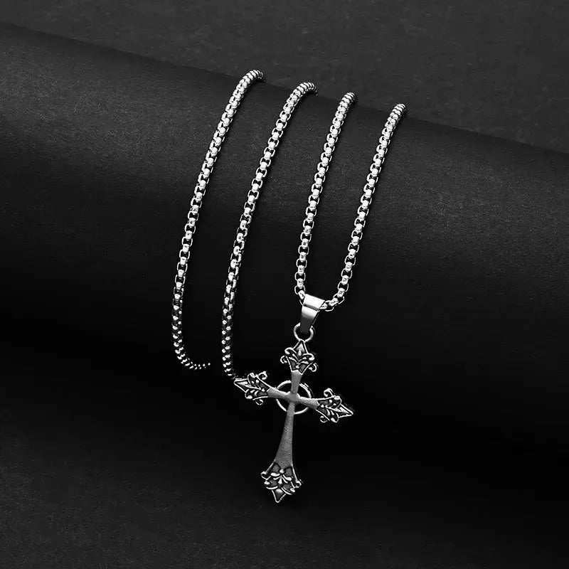 Gothic Rose Cross Pendants Necklace for Women Silver Cross Choker Y2k Hip Hop Necklace Sweater Chain Gifts