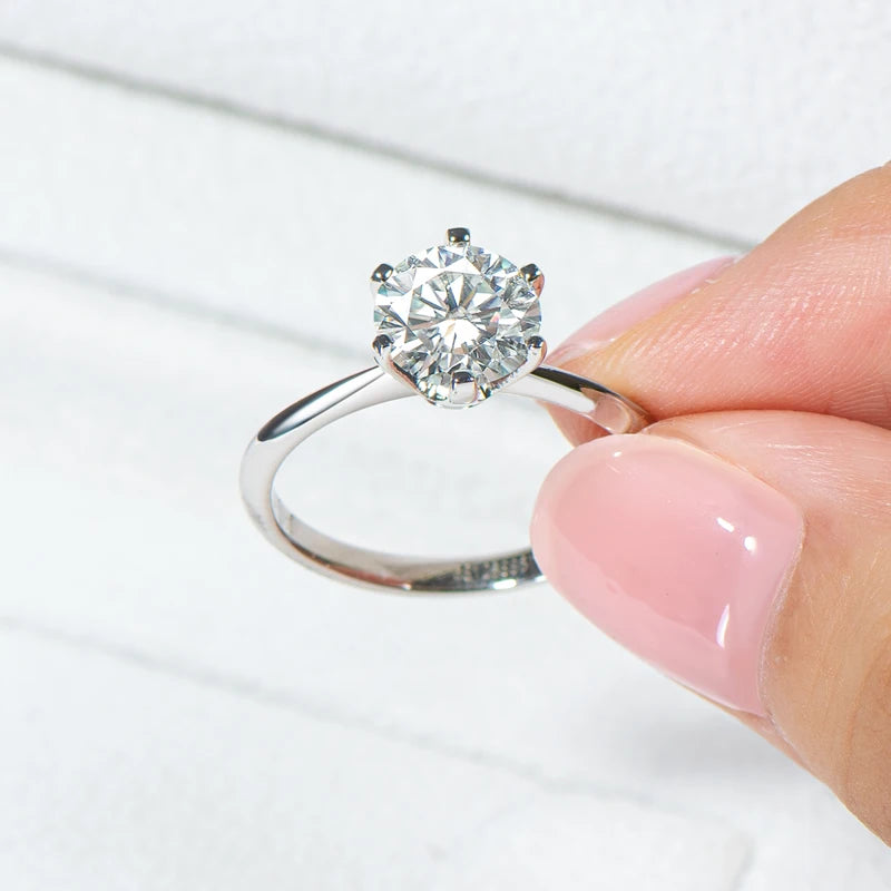 0.5/1/2/3 Carat  Moissanite Solitaire Rings  Silver Lab Diamond