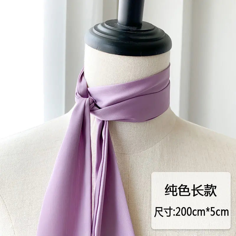 5x200cm Satin Silk Narrow Scarf Neckerchief Solid Neck Scarves Long Silk Thin Scarf Head Neck Hair Band Bag Ribbon Headbands DIY
